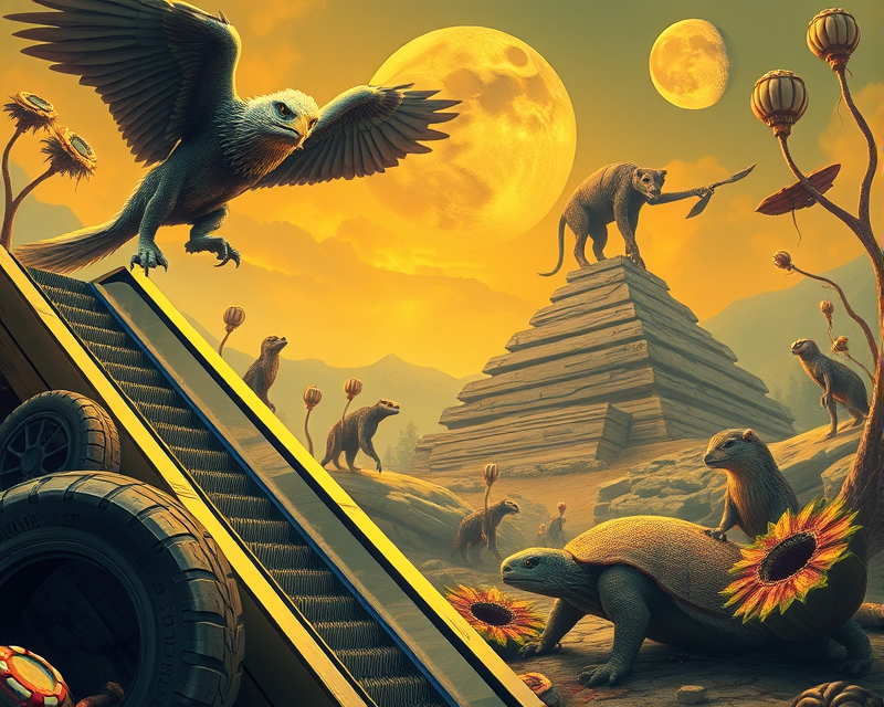 eagle, iguana, zombie, yellow, escalator, alien, tire, wood, wolf, pyramid, turtle, ferret, pistachio, muffin, canoe, poker chip